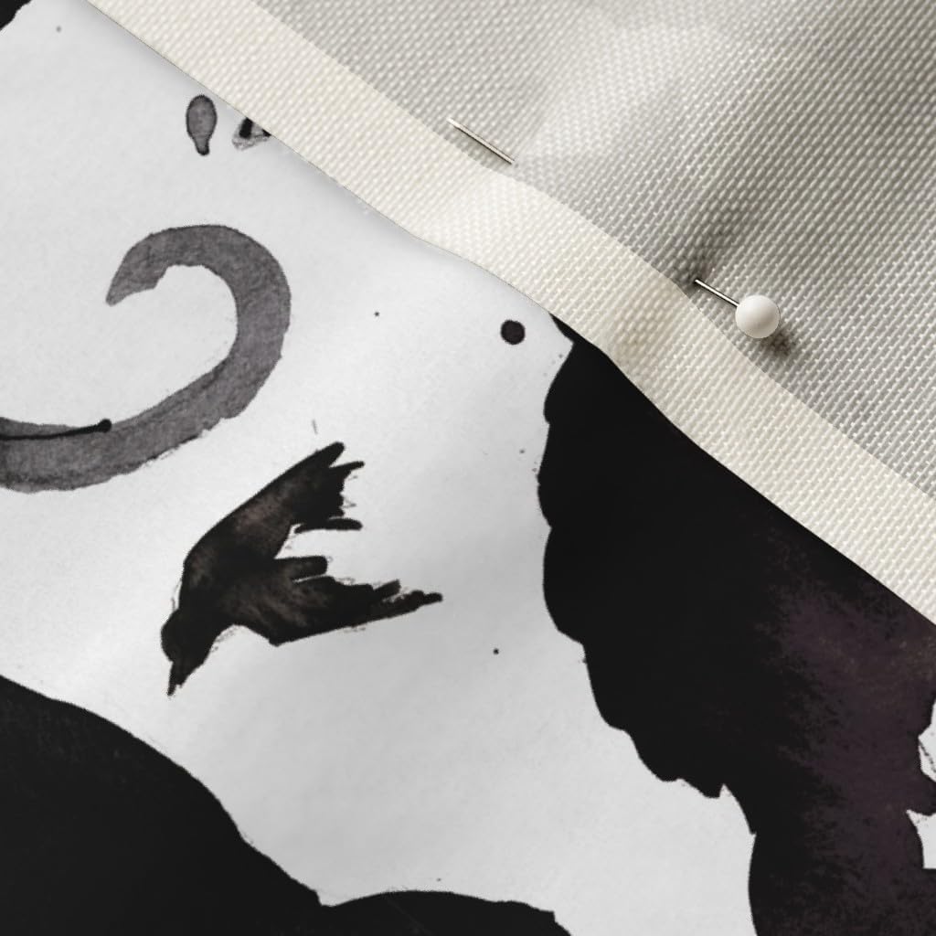 Spoonflower Fabric - Halloween Cats Black Birds Watercolor White Spooky Printed on Upholstery Velvet Fabric Fat Quarter - Upholstery Home Decor Bottomweight Apparel