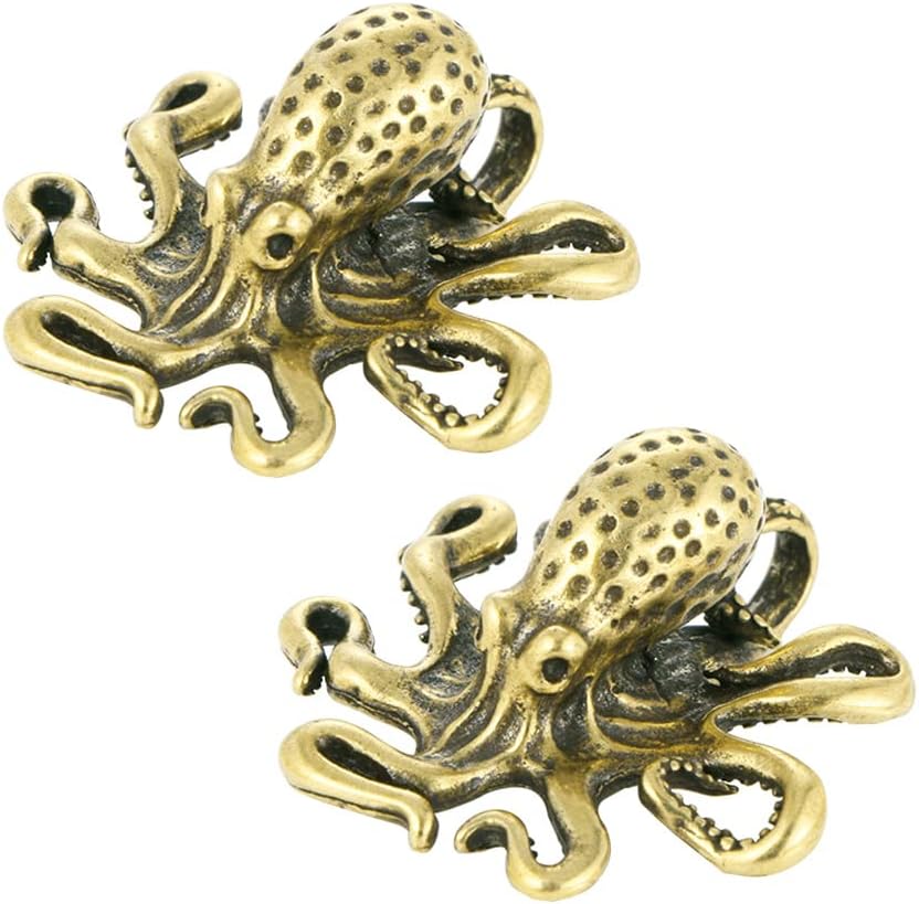 Opexicos 2Pcs Brass Octopus Home Decoration Antique Copper Animal Figurines Miniatures Desk Ornament Accessories Creative Table Tea Pets Craft