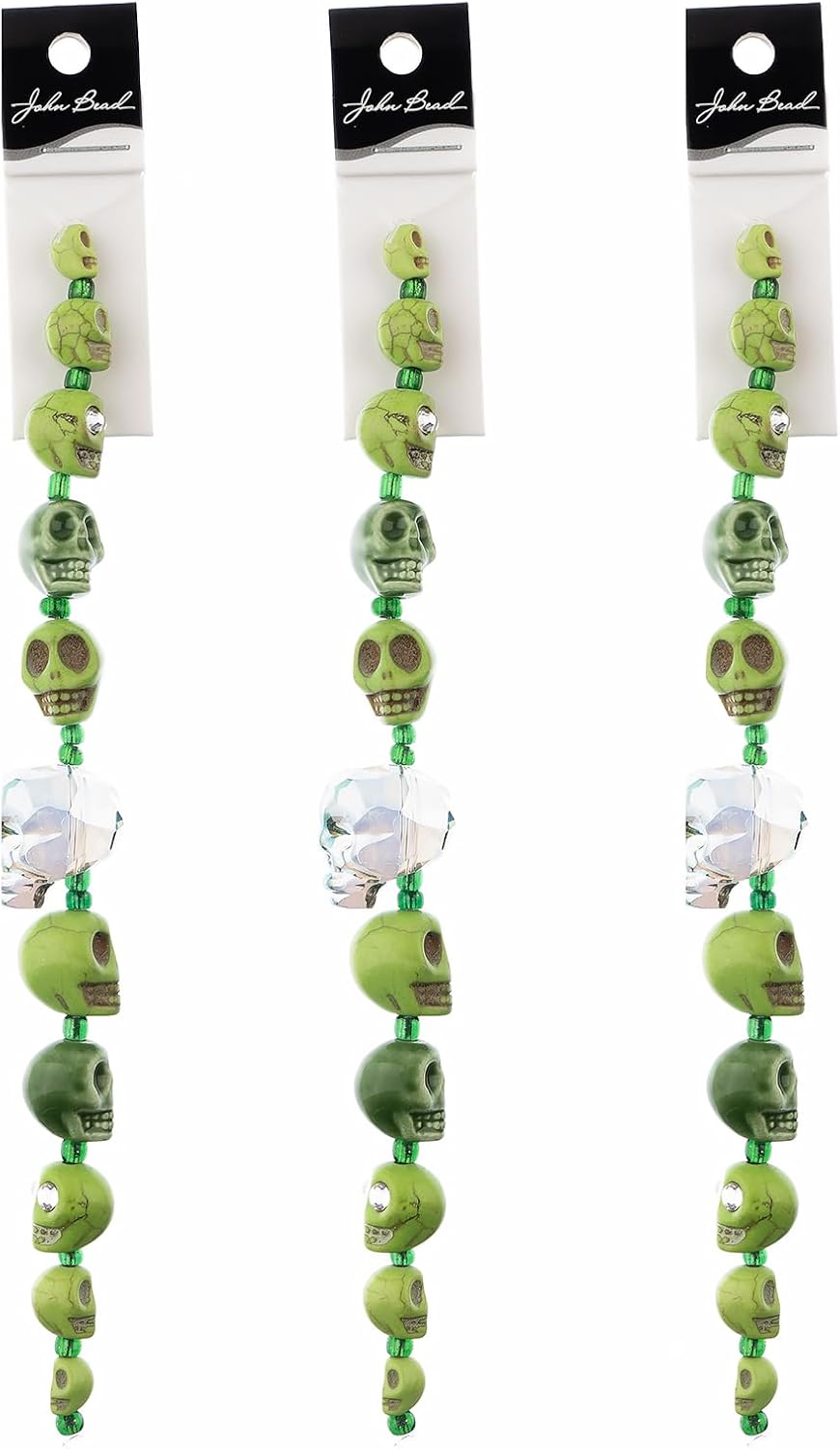 John Bead 33 Assorted Sized Skulls Bead Strand 6.5in. Strand Green