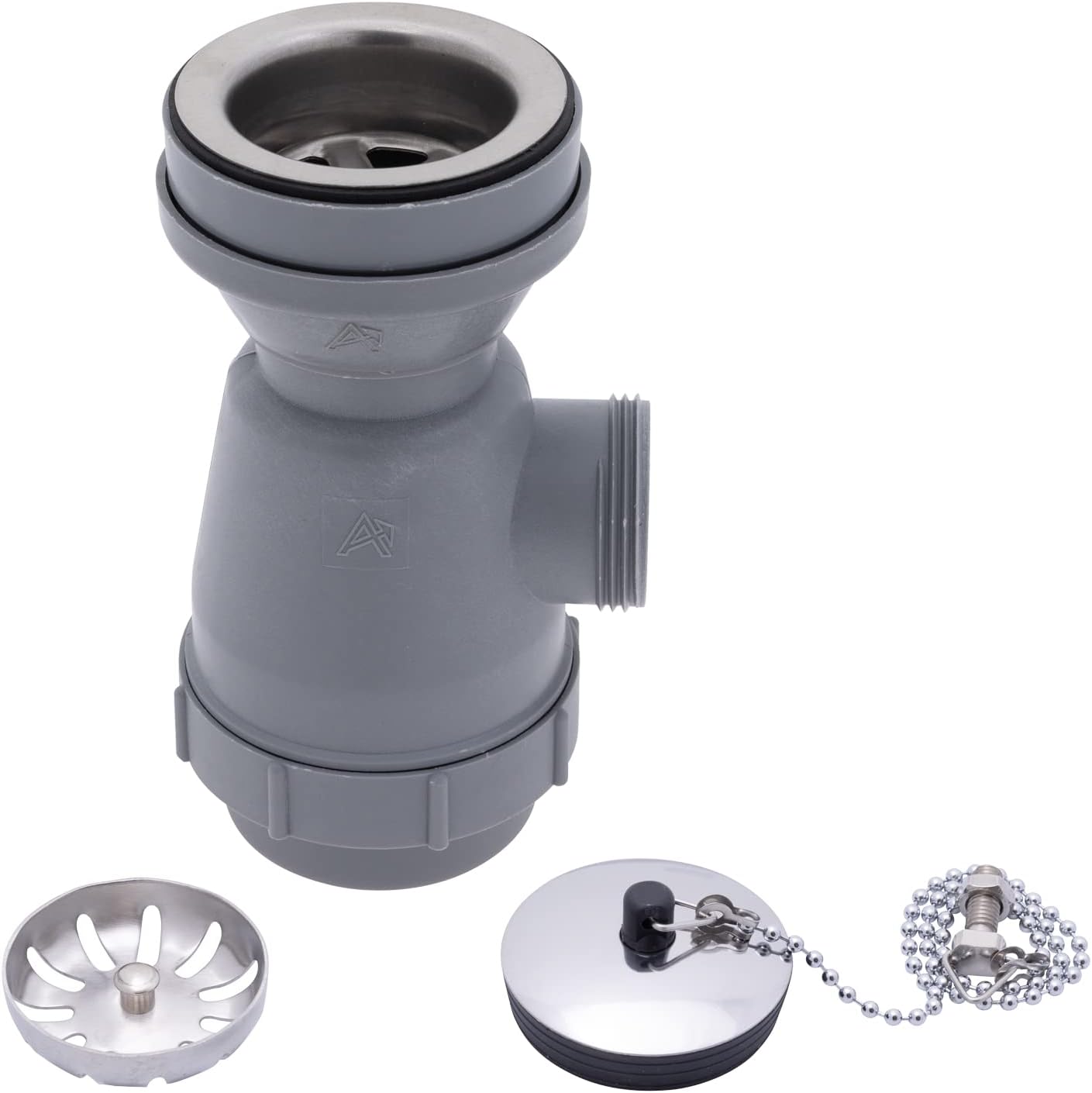 Ambassador Marine - 2 inch Drain, Trap Sink Drain, 1-1/4 inch-M Thread, w/Strainer, w/Chain Stopper - Brushed Finish - S00-1116-BP-W
