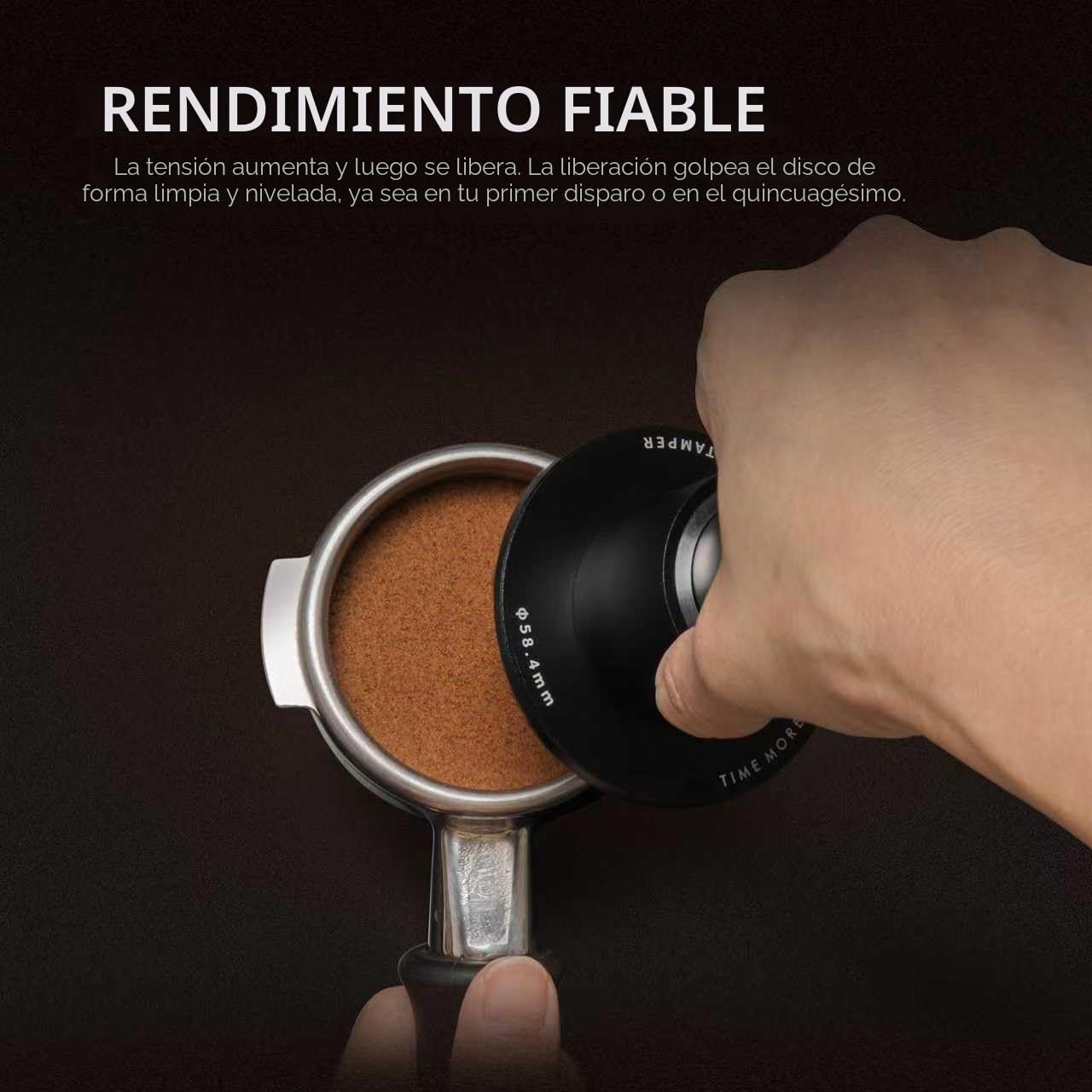 TIMEMORE Tamper de café de 58 mm - Tamper de espresso de impacto de acero inoxidable y aluminio con retroalimentación acústica para baristas, herramienta manual de tampado con resorte para