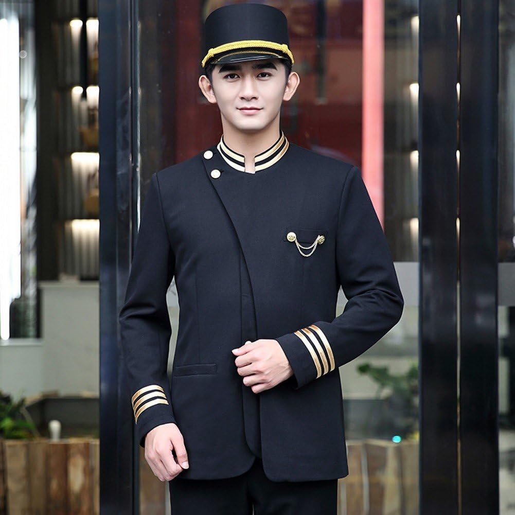 Divisa Reception per Hotel con Cappello, Set Professionale a Maniche Lunghe per Receptionist, Abbigliamento Lavoro per Concierge D'hotel
