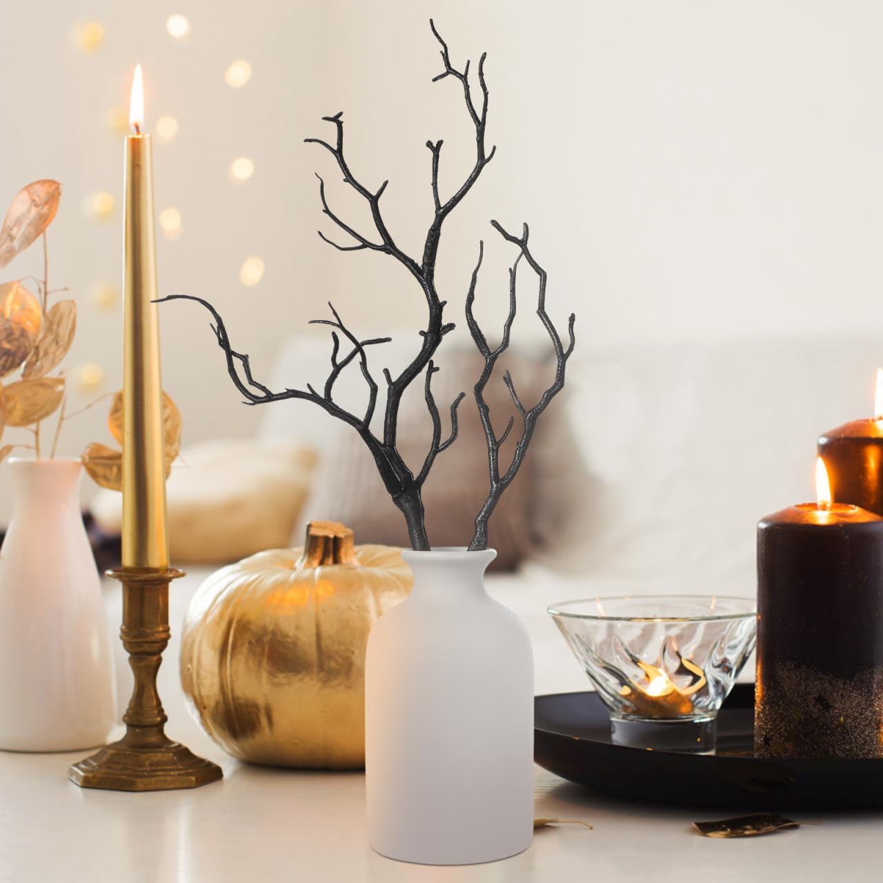 UKCOCO 4 Pcs Black Branches for Halloween - 13.76'' Artificial Antler Dried Tree Branches - Black Twigs for Vases for Wedding Halloween Party Home Decor
