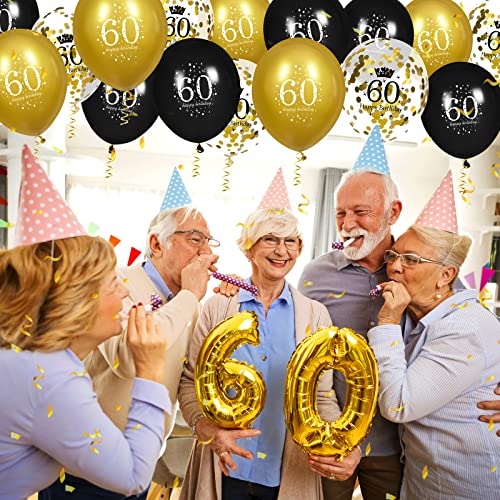 Image of Black Gold 60th Birthday Balloons - 15 Pcs 60th Birthday Party Decorations Balloons for Men & Women