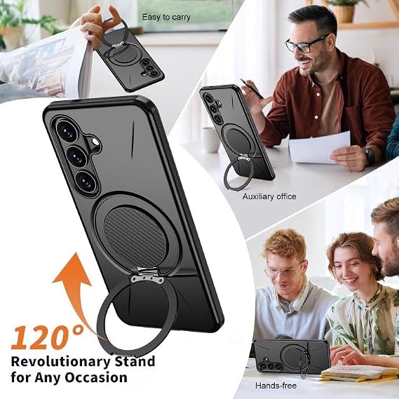 Rongep [Mag-Forge] Samsung Galaxy S24 FE için Kılıf 360° Dönebilen Standlı [MagSafe ile Uyumlu] S24 FE Koruyucu Güçlü Manyetikli PC+TPU Tasarım Darbelere Dayanıklı Samsung S24 FE Kılıfı (Siyah)