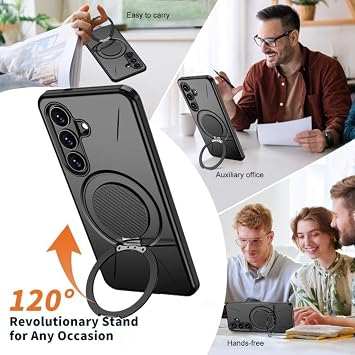 Rongep [Mag-Forge] Samsung Galaxy S24 FE için Kılıf 360° Dönebilen Standlı [MagSafe ile Uyumlu] S24 FE Koruyucu Güçlü Manyetikli PC+TPU Tasarım Darbelere Dayanıklı Samsung S24 FE Kılıfı (Siyah)