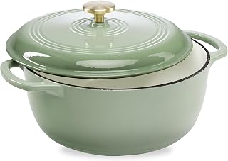 Best Choice Products 6Qt Enamel Cast Iron Dutch Oven, Heavy-Duty Pre-Seasoned Round Pot w/Lid, Oven Safe Stovetop Versatile, Sage Green