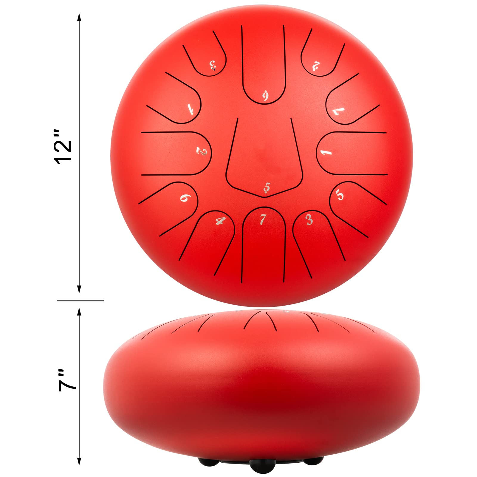 Tambour de la langue en acier de 12 pouces en C Réservoir de tambour à la main à la main de 13 tons avec sac de voyage Instruments de percussion Pan batterie Outils de jardin(Rot)