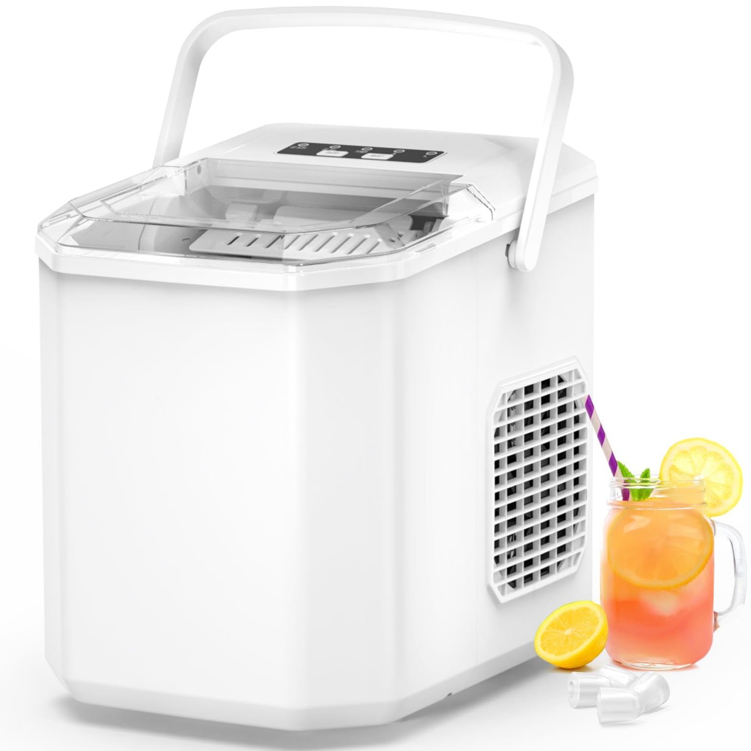 FOOING Mini kostkarka do lodu, przenośna, 15 kg/24 h, kompaktowa, samoczyszcząca, do domu, na blat roboczy, szybki 6-minutowy cykl, biała