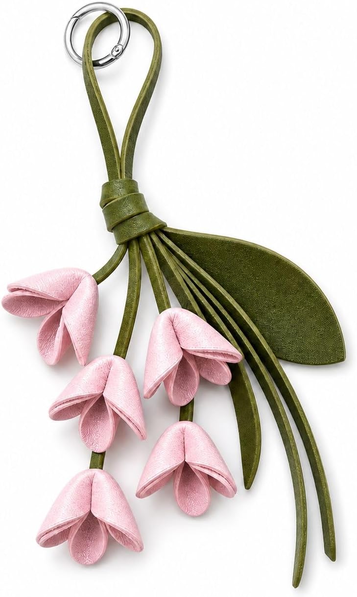 Leather Flower Bag Charm Tulip Keychain Leather Tote Purse Accessories