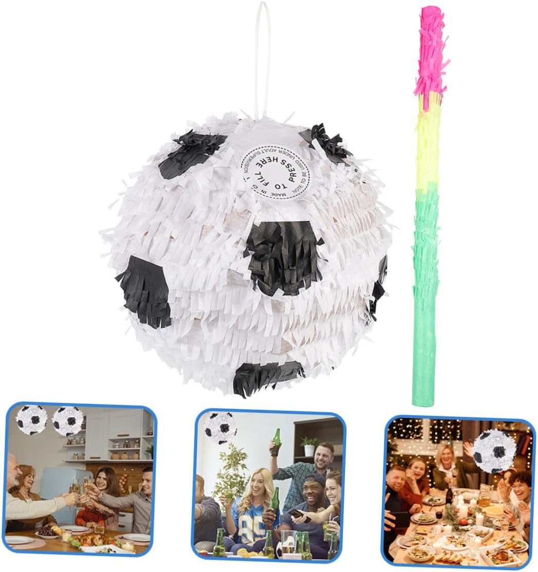 MERRYHAPY 2Pcs Soccer Ball Pinata with Stick Paper Sports Ball Pinata Ornament for Football Birthday Party Decoration Sports Themed Soccer Party Supplies for Adults