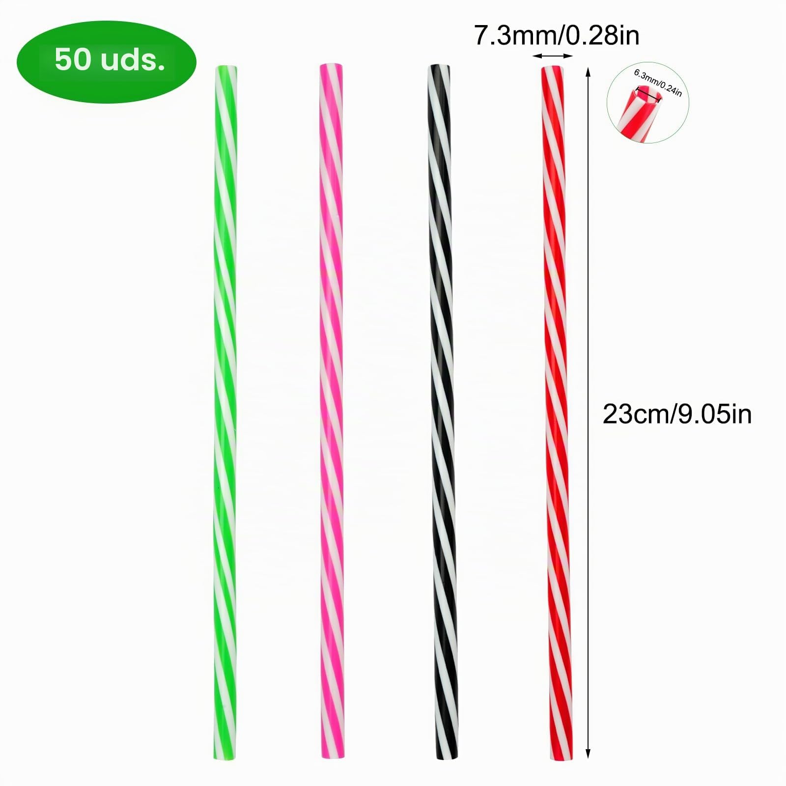 50 Piezas Reutilizables Pajitas Plástico, 23cm Largo, Duro Cóctel, Apto Lavavajillas, Colores para Fiestas y Banquetes