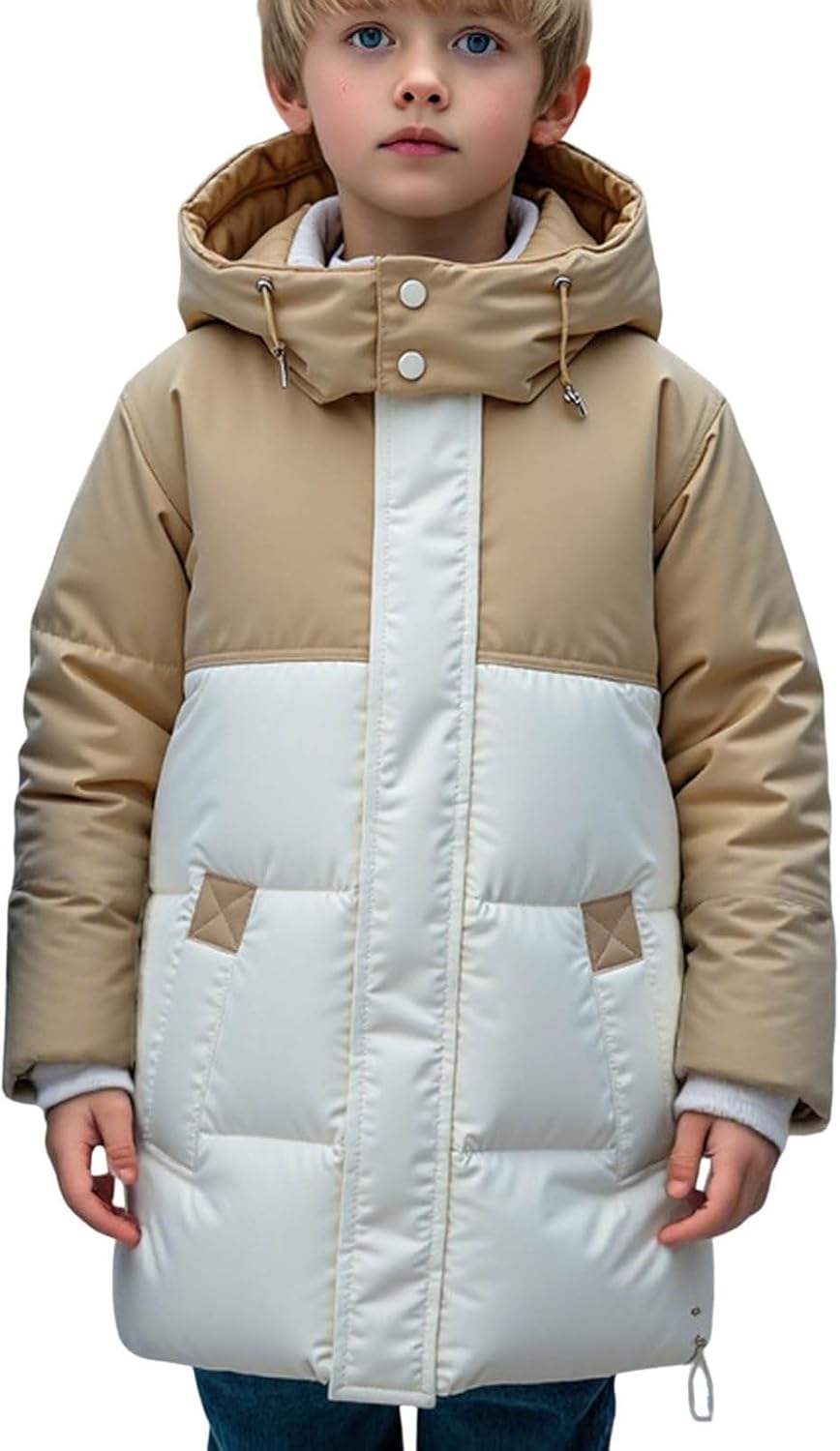 Girls Puffer Jacket with Hood Thicken Water Resistant Winter Coats Trendy Color Block Quilted Jackets 4-13 Years
