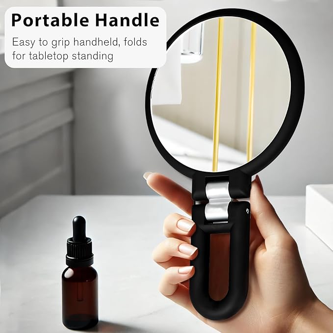 Espejo de Mano Amplificador Doble Cara, 1X y 15X, Plegable miniatura 2
