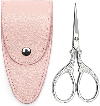 3.6 inch Small precision scissors sharp Stainless steel Tip classic scissors with sheath cover DIY tool for Needlework Beard Mustache Office Craft Household Everyday Use color silver