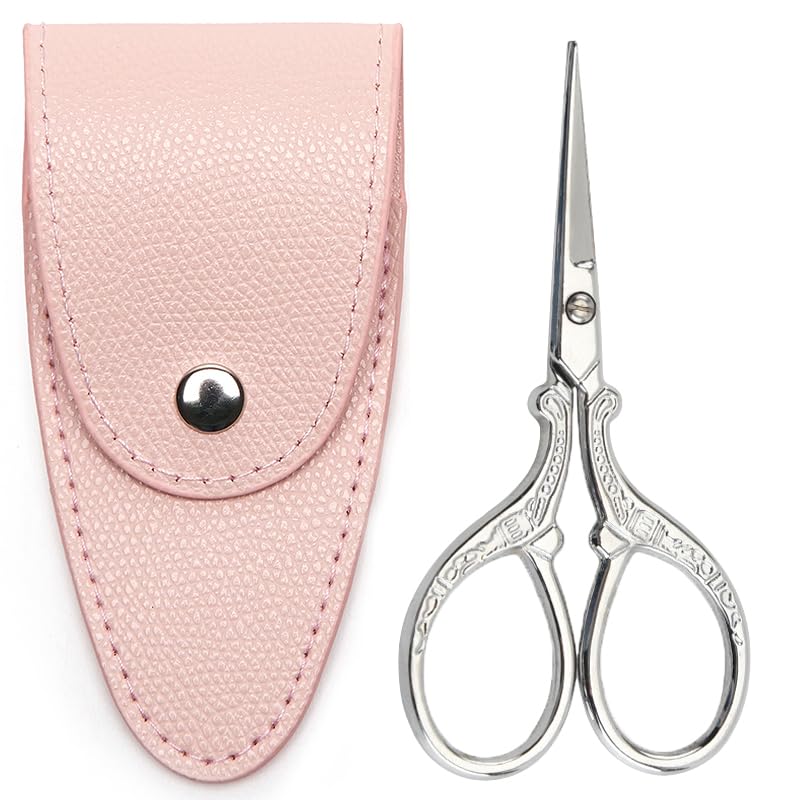 3.6 inch Small precision scissors sharp Stainless steel Tip classic scissors with sheath cover DIY tool for Needlework Beard Mustache Office Craft Household Everyday Use color silver