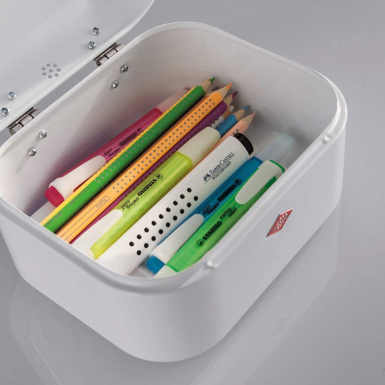 WESCO Mini Grandy Bread Bin in Red, Powder-Coated Sheet Steel, Ventilation Holes and Sturdy Handle