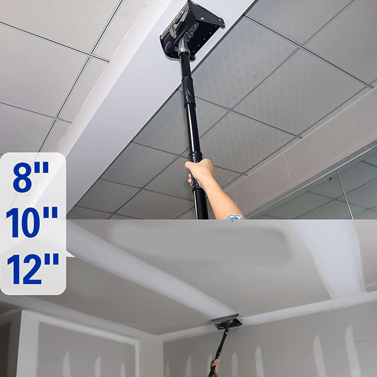 Drywall Scraper Flat Finishing Box, Drywall Tape Finishing Tools, with 106-165cm Adjustable Handle, Putty Powder Scraper Box,12in