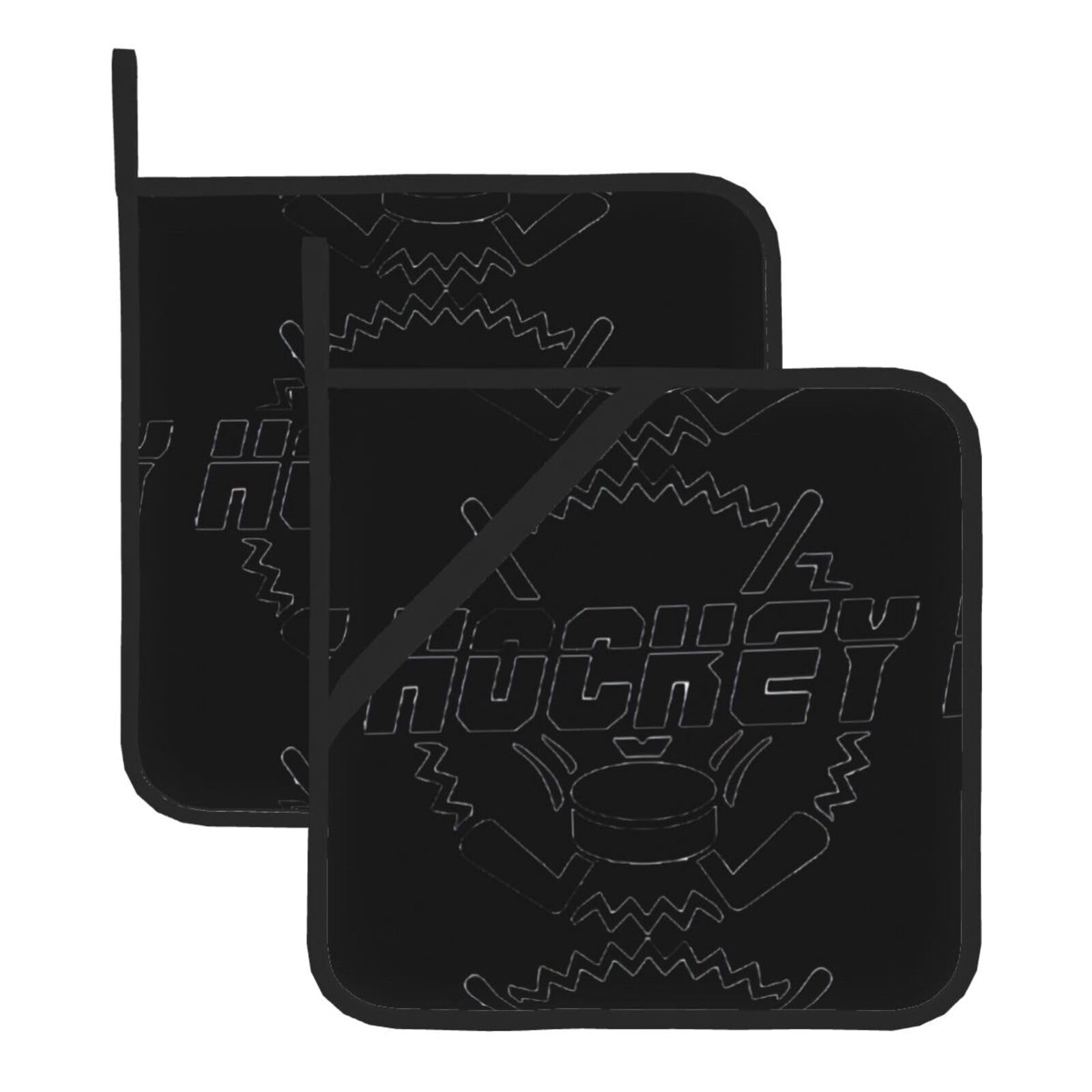 WHJSSF hockey Prints Square Hot Pads for Kitchen Counter - Waterproof Trivets with Hanging Loop, Thick Pot Covers for Serving, Oven & BBQ - Set of 2 (1 with Pocket)