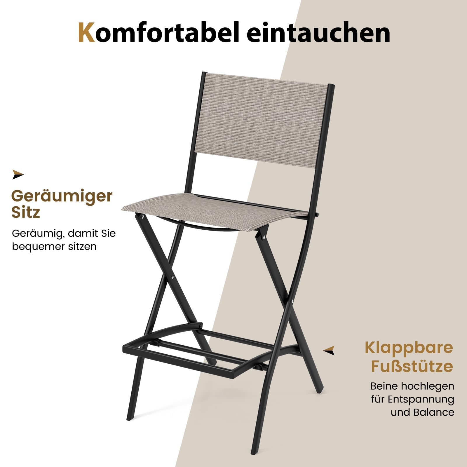 COSTWAY 2er Set Outdoor Barhocker, klappbare Barstühle mit Rückenlehne und Fußstütze, Tresenhocker bis zu 150 kg belastbar, Sitzhöhe 71 cm, Gartenstühle für Balkon, Garten & Poolbereich