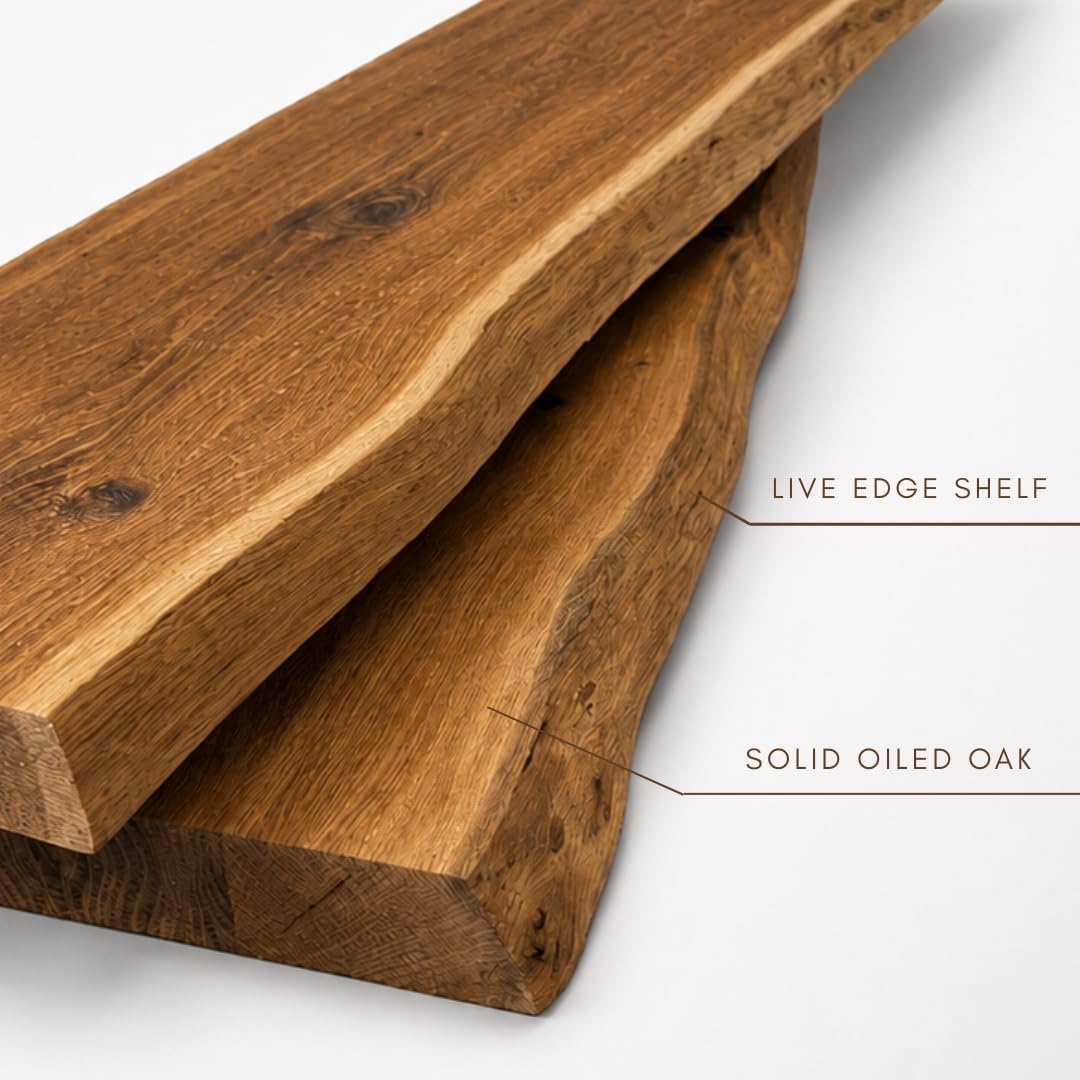 Schweberegal Eiche Baumkante Massivholz (80 x 19-22 x 4 cm, Baum)