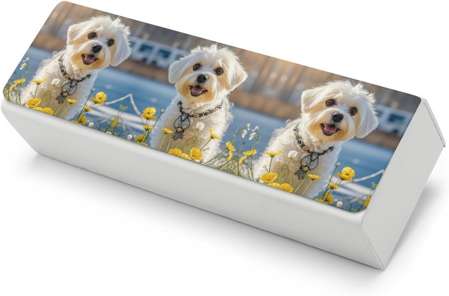 Maltese Dog Glasses Case Eyeglasses Case with Cleaning Cloth Premium Leather Spectacle Cases - Thoughtful Gift for Friends & Loved Ones
