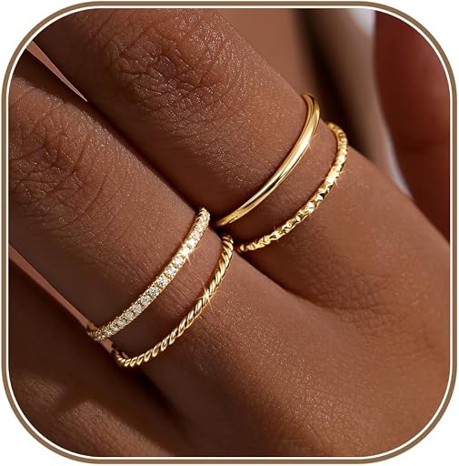 Gelbesty Dainty Stackable Gold Rings for Women Non Tarnish, Stacking 14K Gold Plated CZ Wedding Bands Ring Set, Waterproof Simple Trendy Minimalist Engagement Promise Thumb Pinky Thin Ring Size 5 6 7 8 9 10 11