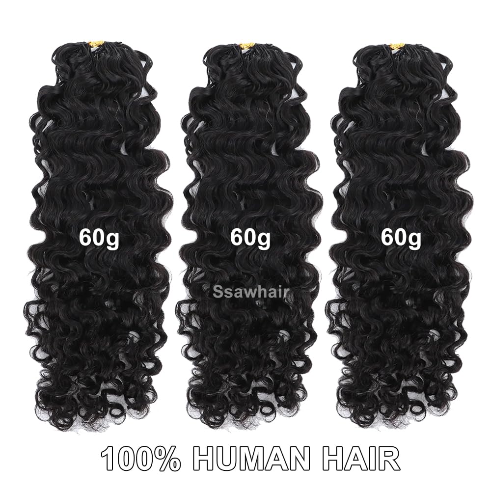 Water Deep Wave Crochet Human Hair Knotless Pre-Separated Curly Human Hair With String Reusable For Braiding Feather Crochet Hair Extensions 18Inch 240g 200Strands