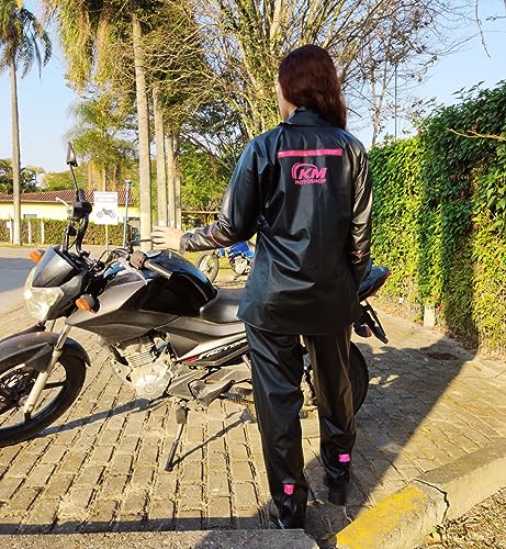 Capa de chuva Feminina PVC KM Motoshop Leve Resistente Flexivel Impermeável Moto Motociclista Preta