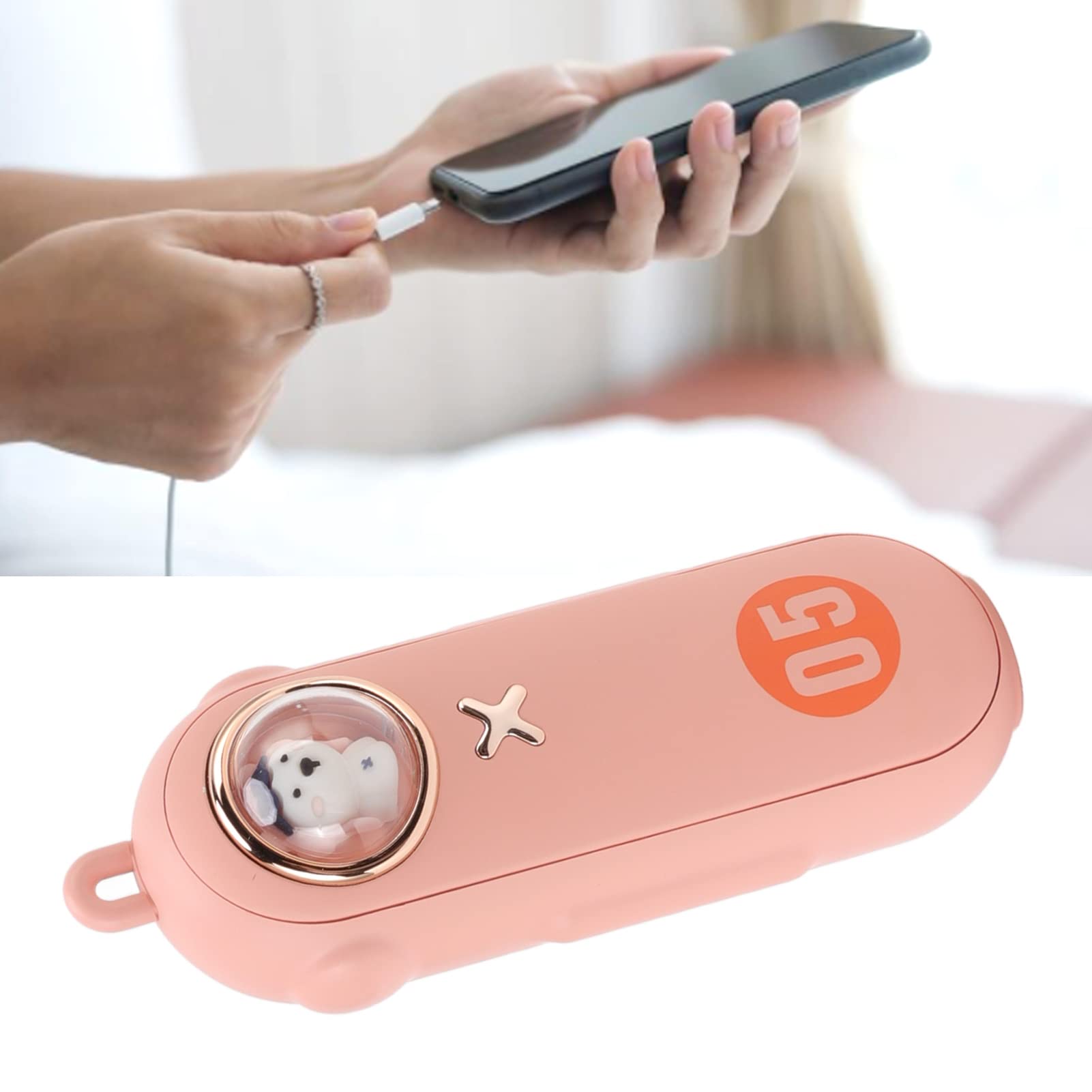 Ogrzewacze do rąk Możliwość ładowania, Ogrzewacz do rąk, 5000 MAh Ogrzewacz do rąk ABS 4 biegi z funkcją ładowania Smycz Powerbank w kształcie kapsułki kosmicznej na zimę(pink)