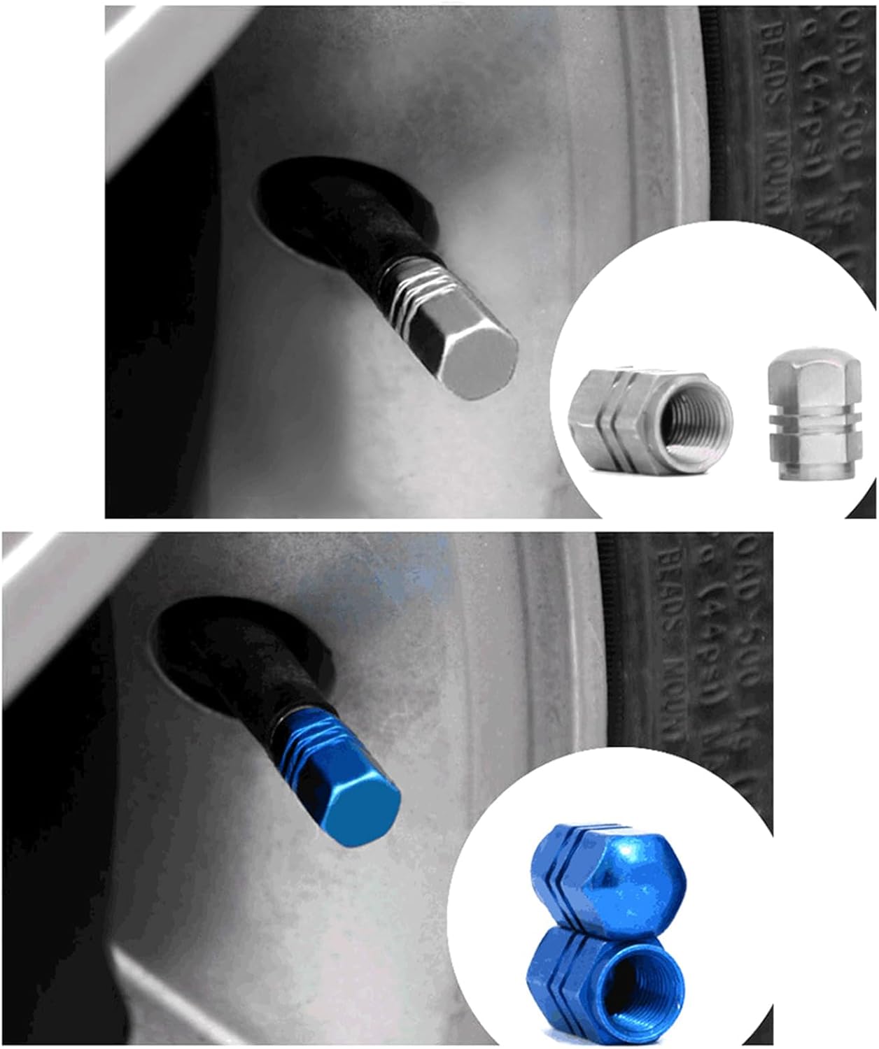 4pcs Aluminum Valves Caps Enhances Airtights Seal Hexagon Shape Tire Valves Caps Upgrades for Car &