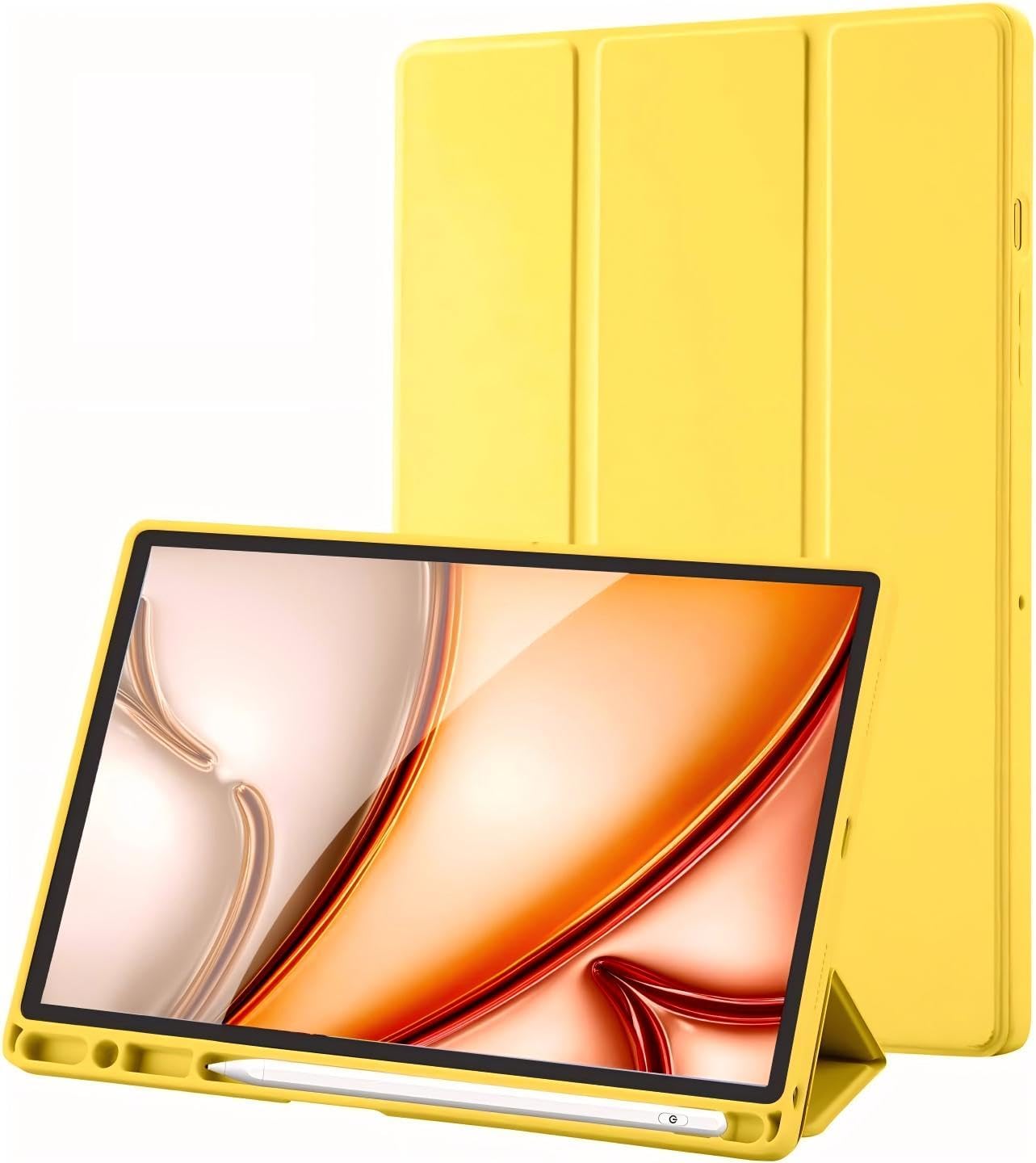 Case Compatible with Samsung Galaxy Tab A8 10.5 Inch 2022/2021 (SM-X200/X205/X207), Premium PU Leather + Soft TPU Back Case with Pencil Holder, Auto Sleep/Wake (Yellow)