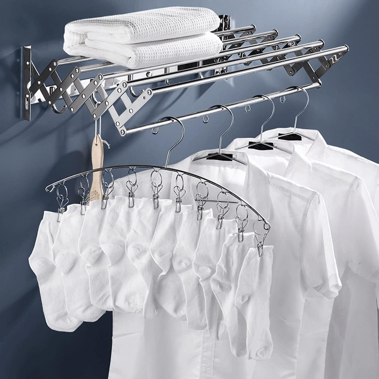 This Drying Rack Clothing Foldable Laundry Wall Mount Clothes Hanger s for Indoor Balcony Room,Silver-40cm/15.7in Silver 40cm/15.