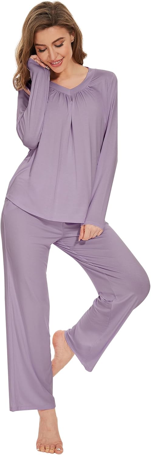 WiWi Womens Pajamas Set Sleepwear Loungewear Long Sleeve Pajama Sets Soft Pjs Viscose from Bamboo 2 Piece PJ S-XXL - Image 3