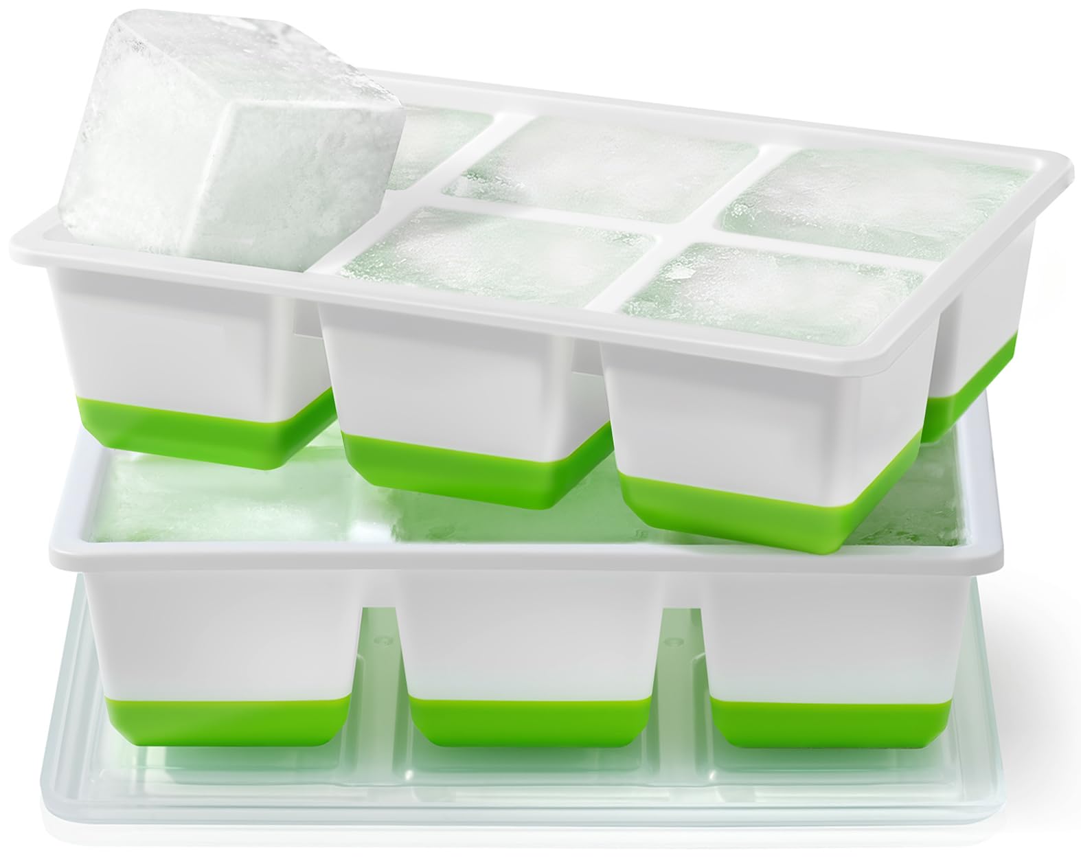 JRISBO Große Eiswürfelform mit Deckel, 6CM BPA Frei Silikon Eiswürfelformen 140ml XXL Grosse Eiswürfelbehälter, Eiswürfel Silikonform Ice Cube Tray für Whisky Cocktail (2 Pack)