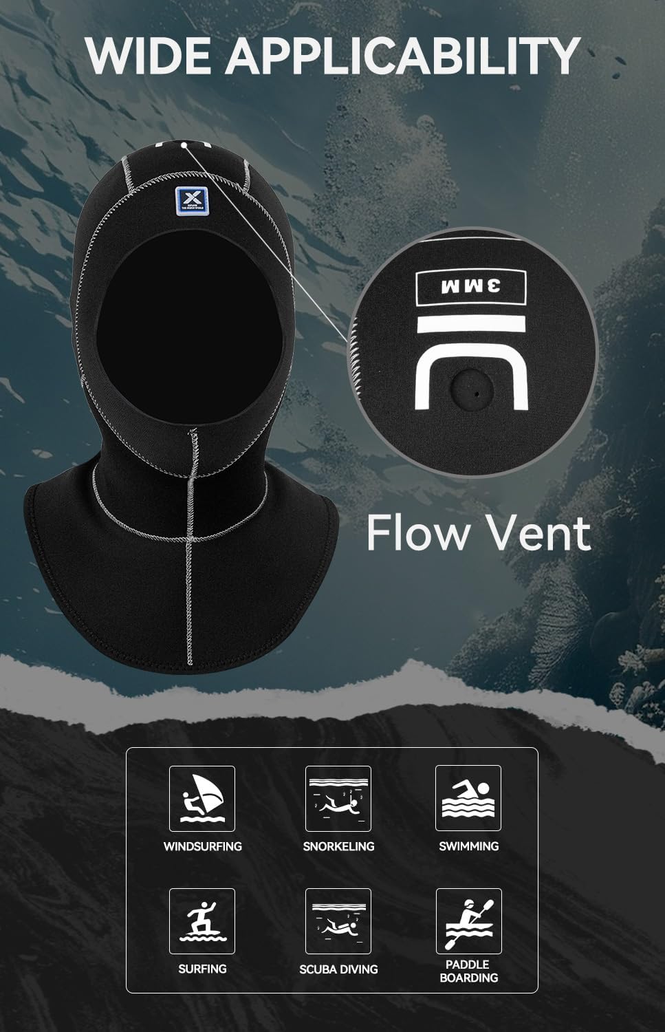 XUKER Neoprene Wetsuit Hood Scuba Diving Hood 5mm 3mm for Men Women, Diving Cap Surfing Thermal Hood for Kayaking Snorkeling Swimming Sailing Canoeing Water Sports - Image 4