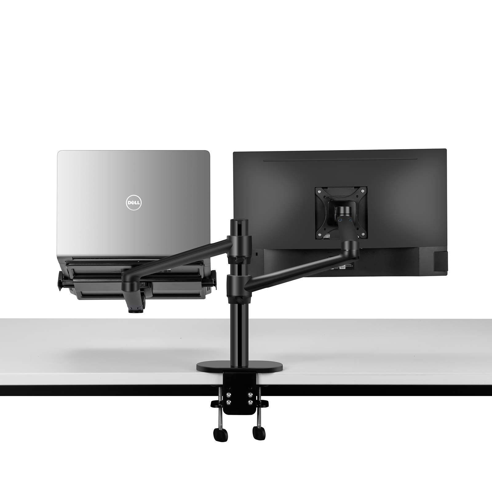Supporto da tavolo 2 in 1 con doppio braccio per tablet e computer portatile, per tablet fino a 12" – 17" e laptop da 12 – 17", extra VESA Adopter fino a 27" monitor (nero)