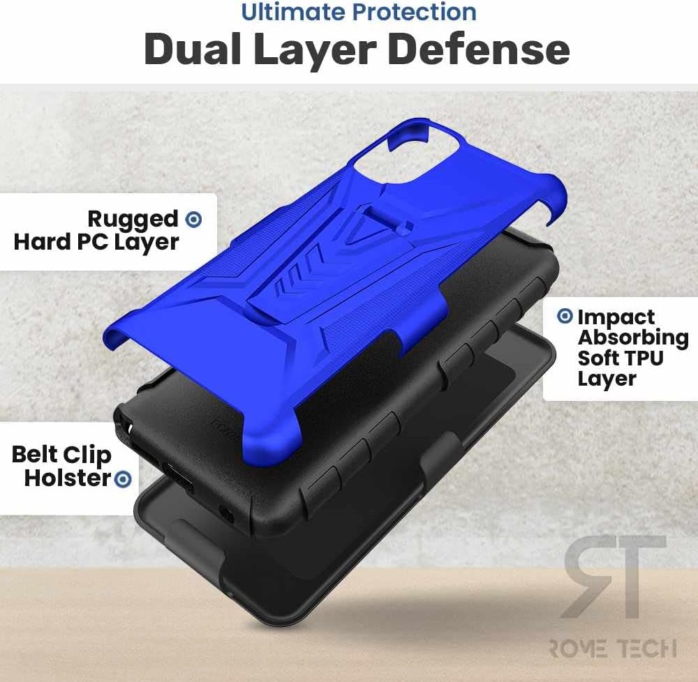 Rome Tech Belt Clip Holster Case for Apple iPhone 14 Pro Max 6.7" (2022) - Dual Layer Shockproof Cell Phone Cover with Kickstand - Heavy Duty iPhone 14 Pro Max Phone Case with Clip On - Blue