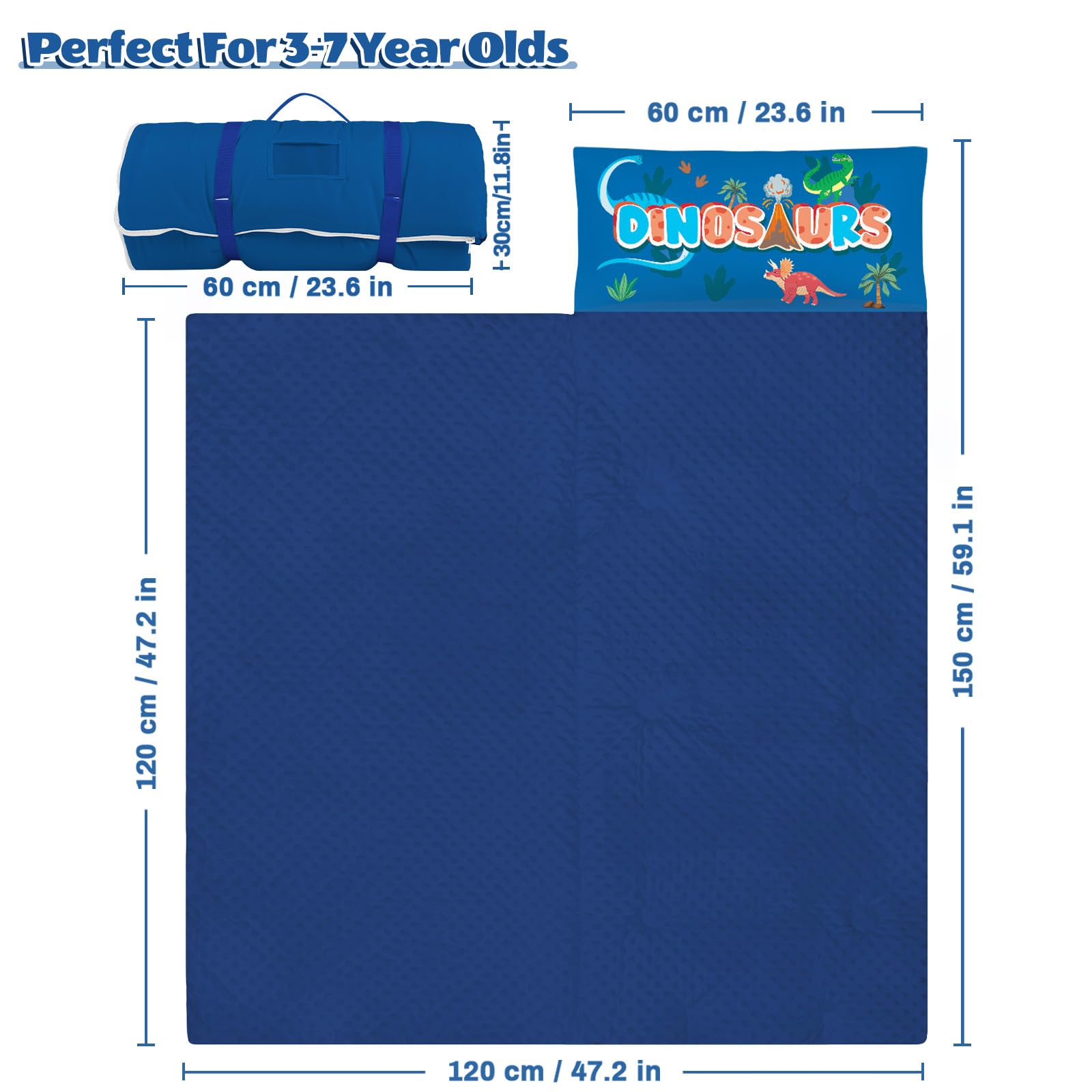 Sacco a Pelo per Bambini con Cuscino e Doppia Cerniera, 150x60 cm Nap Mat per Bambini, Ideale per Casa, Asilo, Scuola Materna e Campeggio
