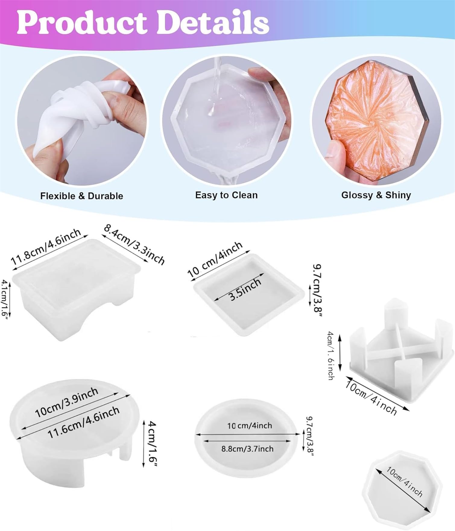 15 Pièces Moule Silicone Résine Epoxy - Sous-Verres Ronde Carrée Octogonale Pour Table Et Rangement