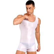 Men's Sheer Mesh Glossy Leotard Tanks Gym Workout Slim Fit Wrestling Singlets Bodysuit