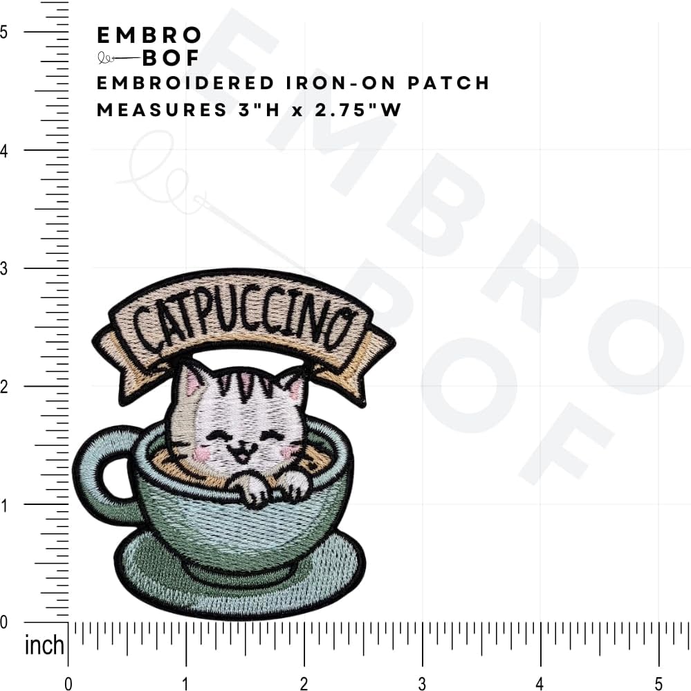 Catpuccino Coffee Patch – 3 inches, Cool Coffee Iron On Patch image 2
