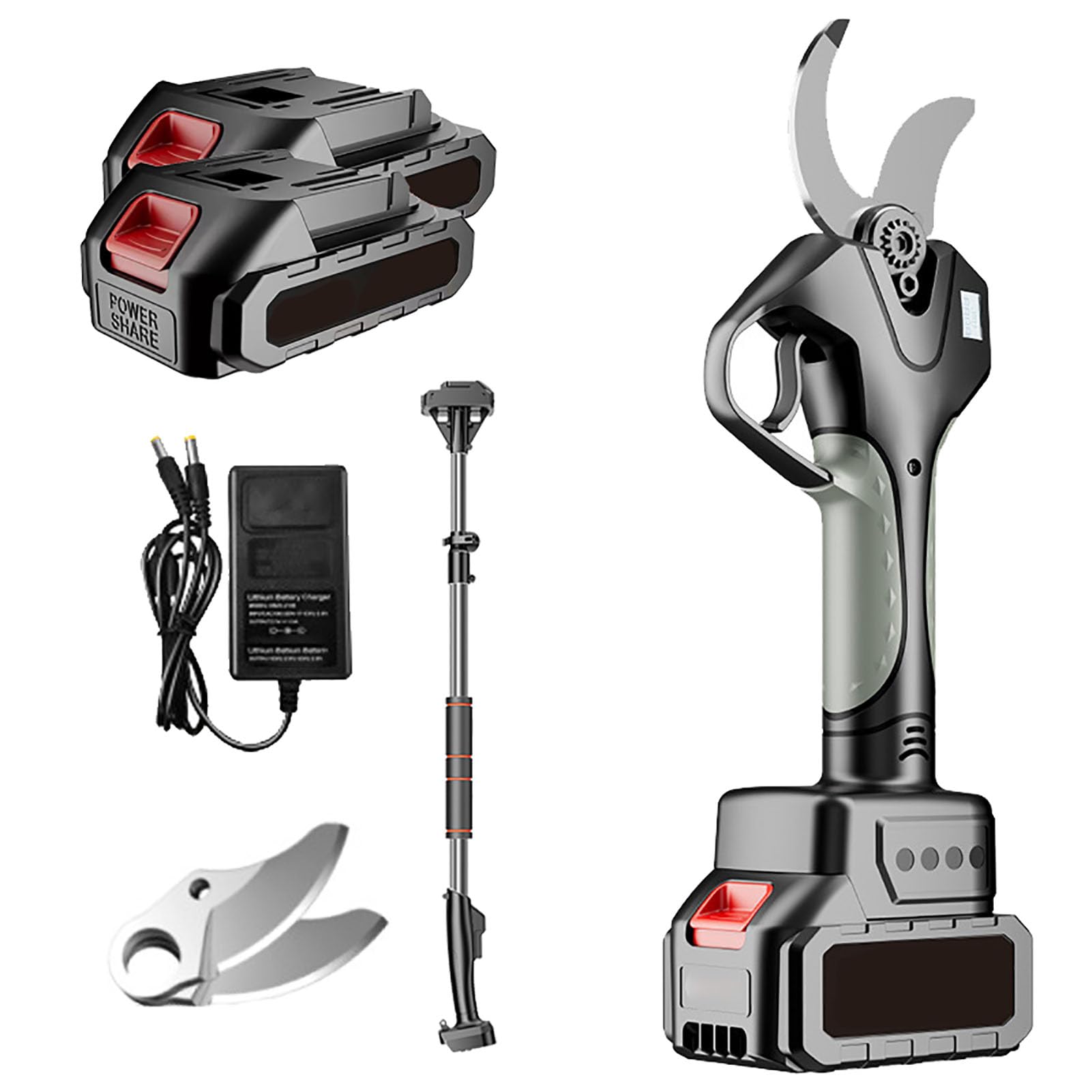 MFYDPP Electric Pruning Shears,Cordless Pruning Shears,with 2m Extension Pole And 2 Rechargeable Battery,2*Blades, Max 45mm Cutting Diameter