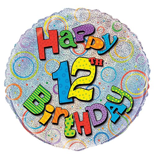 Unique Party - 55507 - Ballon d'Anniversaire - Holographique - Happy 12th Birthday - 45 cm