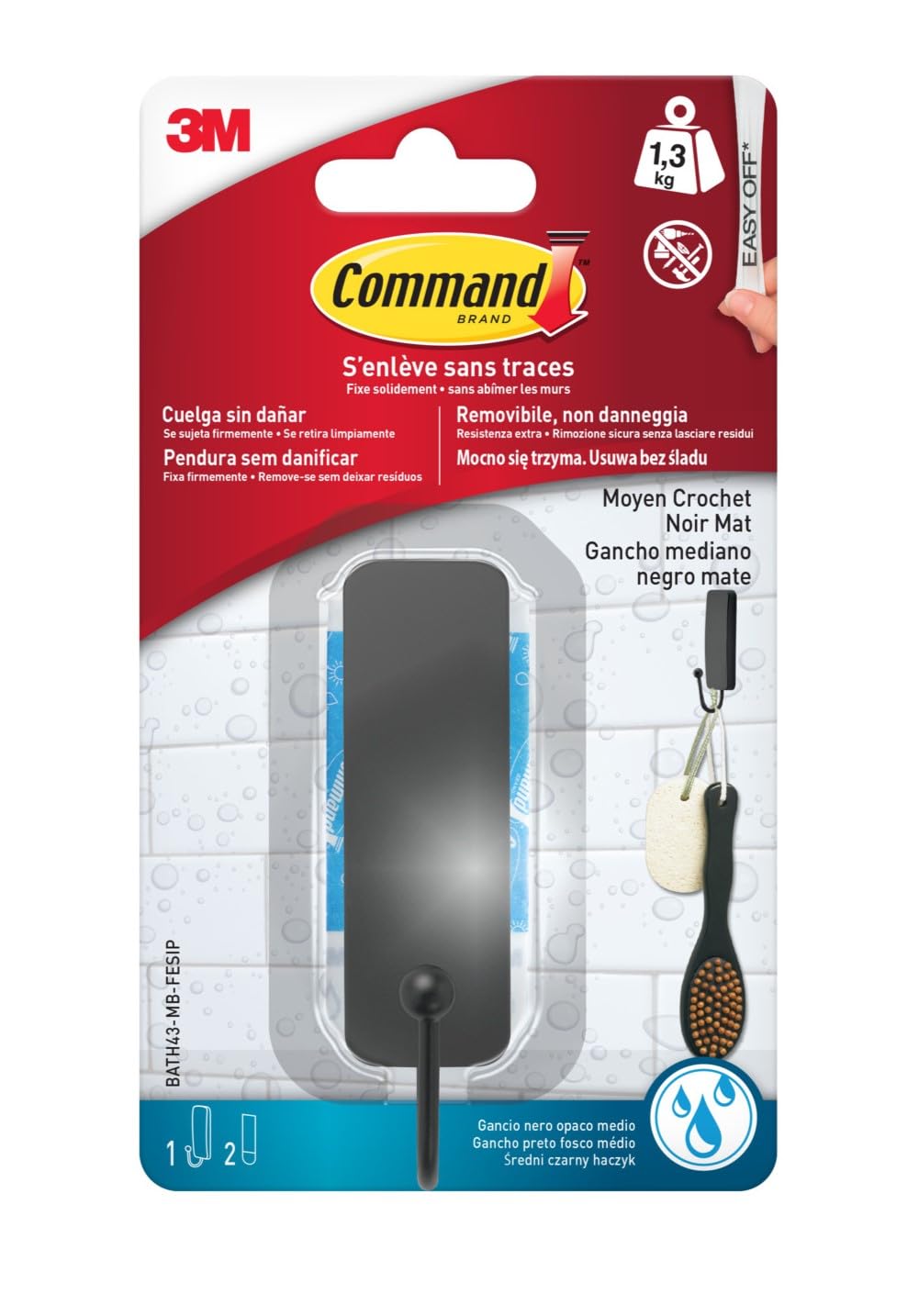 Crochet Double Pour Salle De Bain 3M Command Nickel Satiné