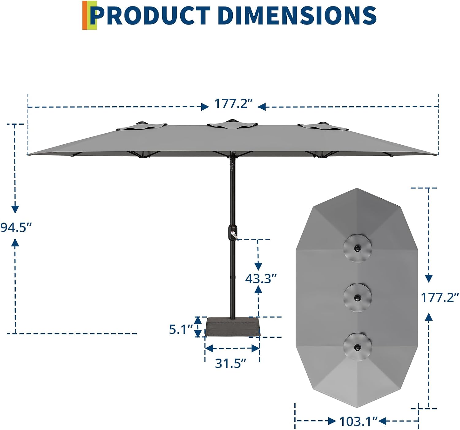 15ft Large Patio Umbrella With Base - Outdoor Double-Sided Market Umbrella, Crank Handle for Easy Opening, Durable & Stylish Design, UV Protection for Sun Safety, Perfect for Patio Tables & Poolside