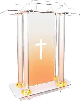 BVCL Acrylic Church Pulpit with Crucifix 15 Colors & 4 Flashing Modes White Lectern 100x110x90 cm