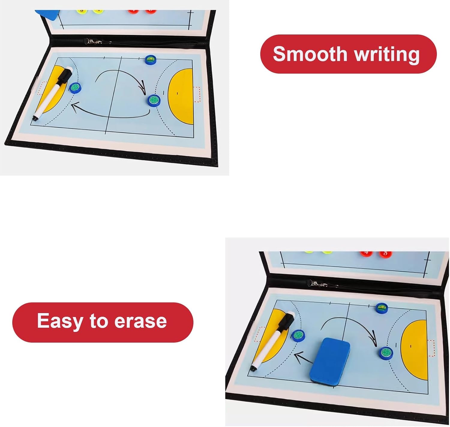 Handball Coaching Board, Foldable Erasable Coaches Strategy Clipboard, Dry Erase White Board, Tactical Board, Double-Sided,Training Aids Equipment Gear