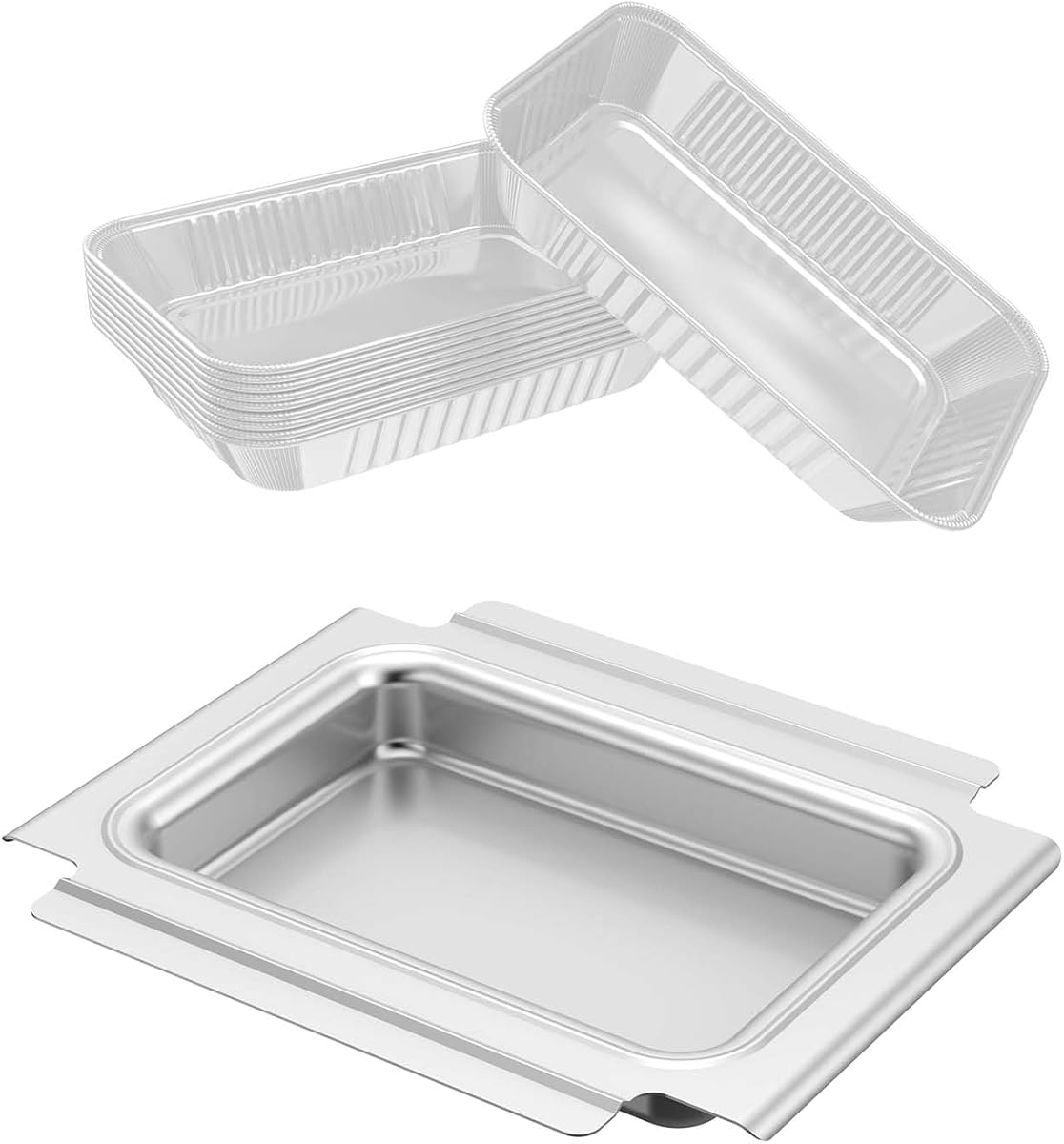GARNETIN Grill Catch Pan and Drip Tray Set for Q Series - Compatible with Weber Q100, Q1000, Q120, Q140, and Q1200 Gas Grills. Includes 10-Pack of Aluminum Liner Replacements