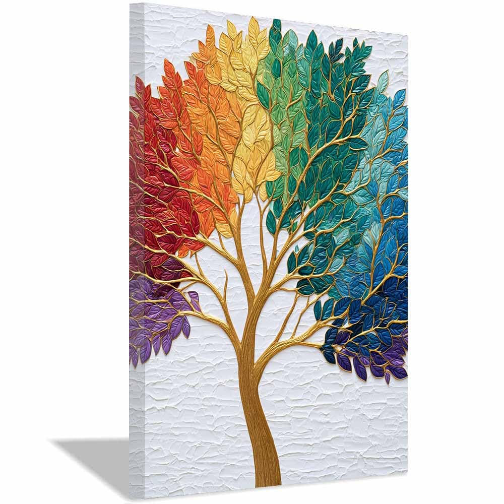 XENIOU Tree Of Life Lavender Blossoms Tree canvas painting wall art, Living Room Bedroom Hallway Stairs Decoration.(Multicolor)-20x30cm Framed